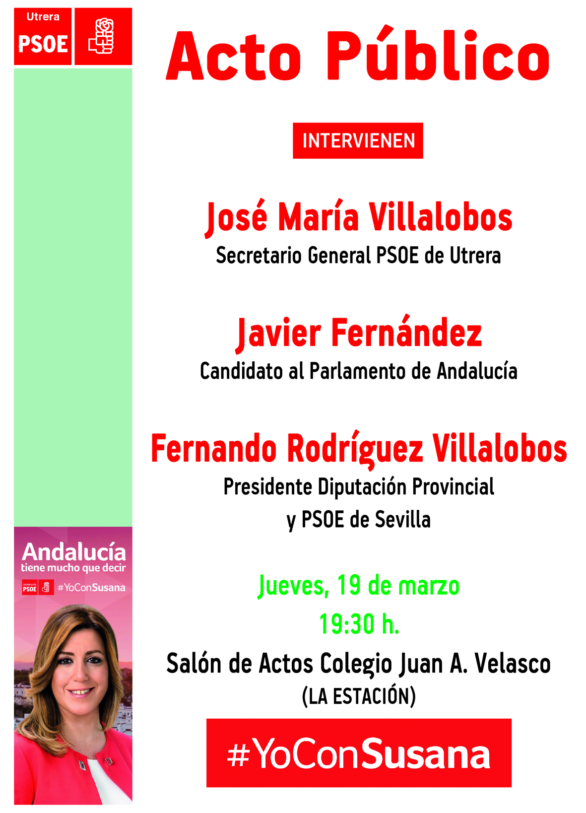 El PSOE local cambia el acto fin de campaña al colegio Juan Antonio Velasco por la previsión de lluvias
