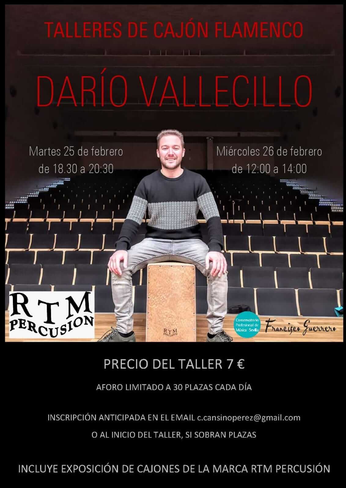 El utrerano Darío Vallecillo impartirá dos talleres de percusión y cajón flamenco en el CPM Francisco Guerrero