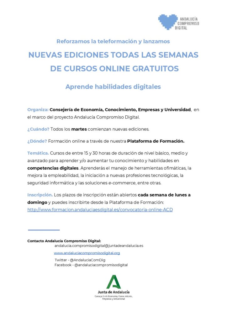Andalucía Compromiso Digital realiza Cursos Online para hacer más pasable el tiempo de confinamiento