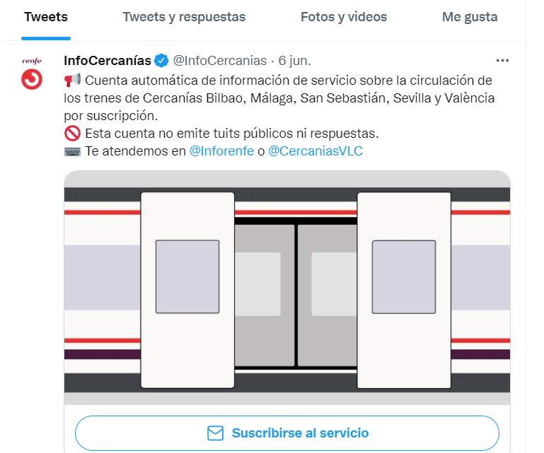 Los utreranos tendrán acceso a información directa de la línea de Cercanías de Sevilla en Twitter