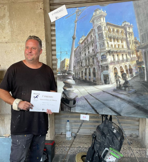El pintor utrerano Abraham Pinto obtiene el primer premio en el XXV Certamen de Pintura Rápida en Palencia
