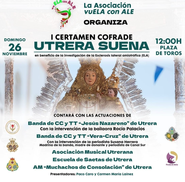 Cinco actuaciones de música en el I Certamen Cofrade en beneficio de la investigación de la ELA este domingo 26 en Utrera