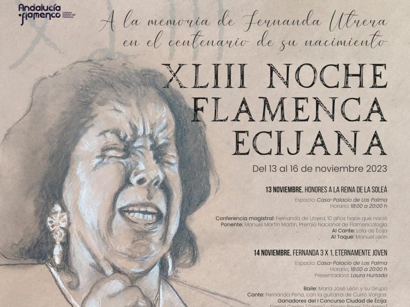 Homenaje a la Reina de la Soleá en la XLIII Noche Flamenca Ecijana del 13 al 16 de noviembre