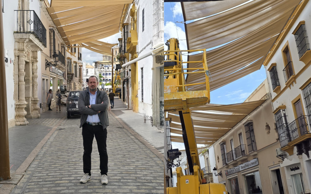 Comienzan a instalarse los toldos para frenar el calor en la ‘Calle Ancha’