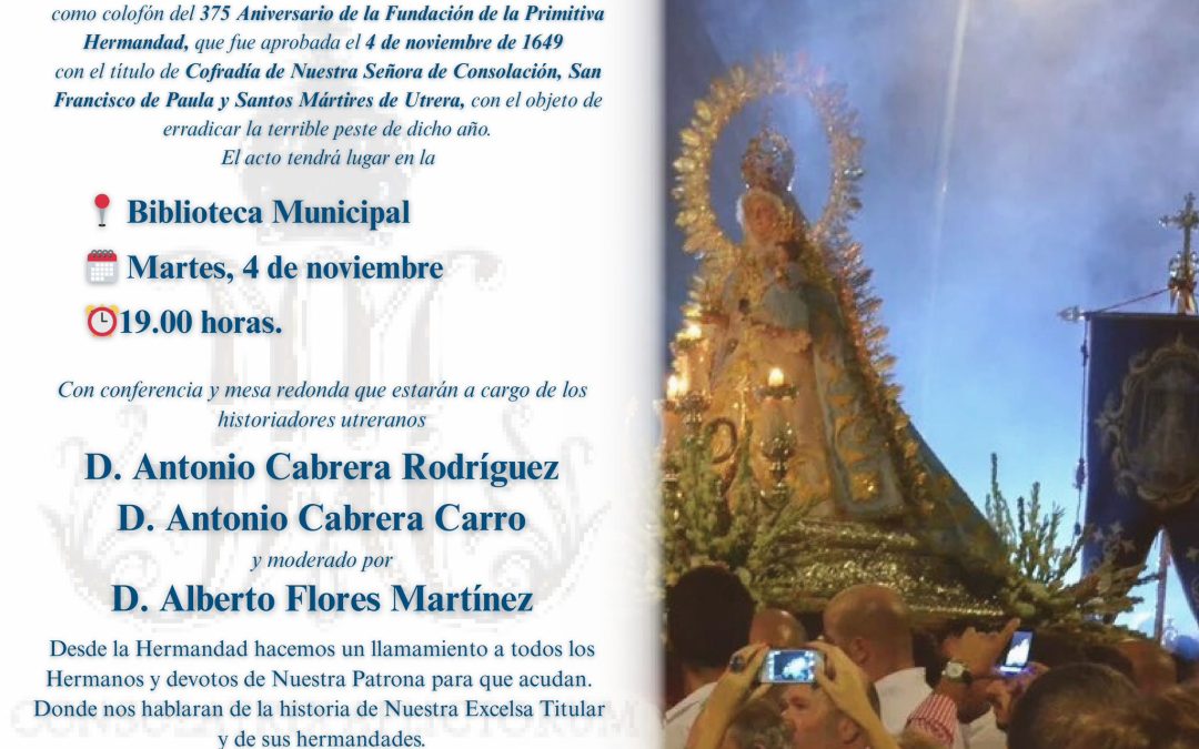 Conferencia sobre la Virgen de Consolación como clausura de los actos por el 375º aniversario de la Hermandad