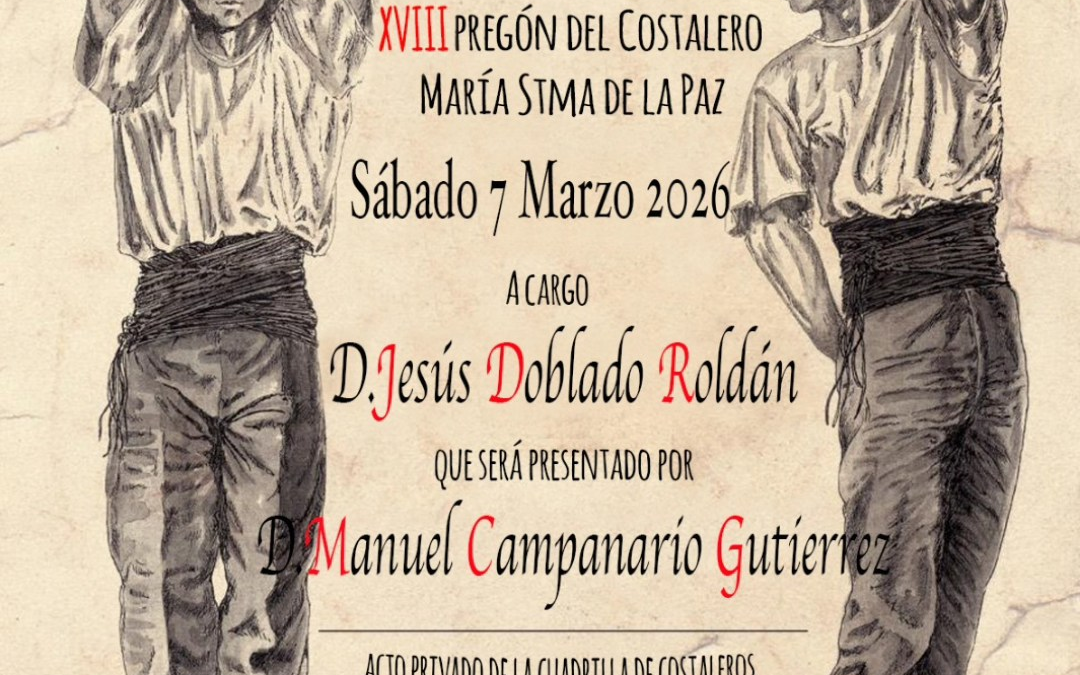 El XVIII Pregón del Costalero de María Stma de la Paz de Utrera correrá a cargo de Jesús Doblado