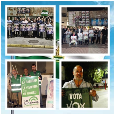 La tradicional pegada de carteles abre la campaña de los comicios autonómicos en Utrera