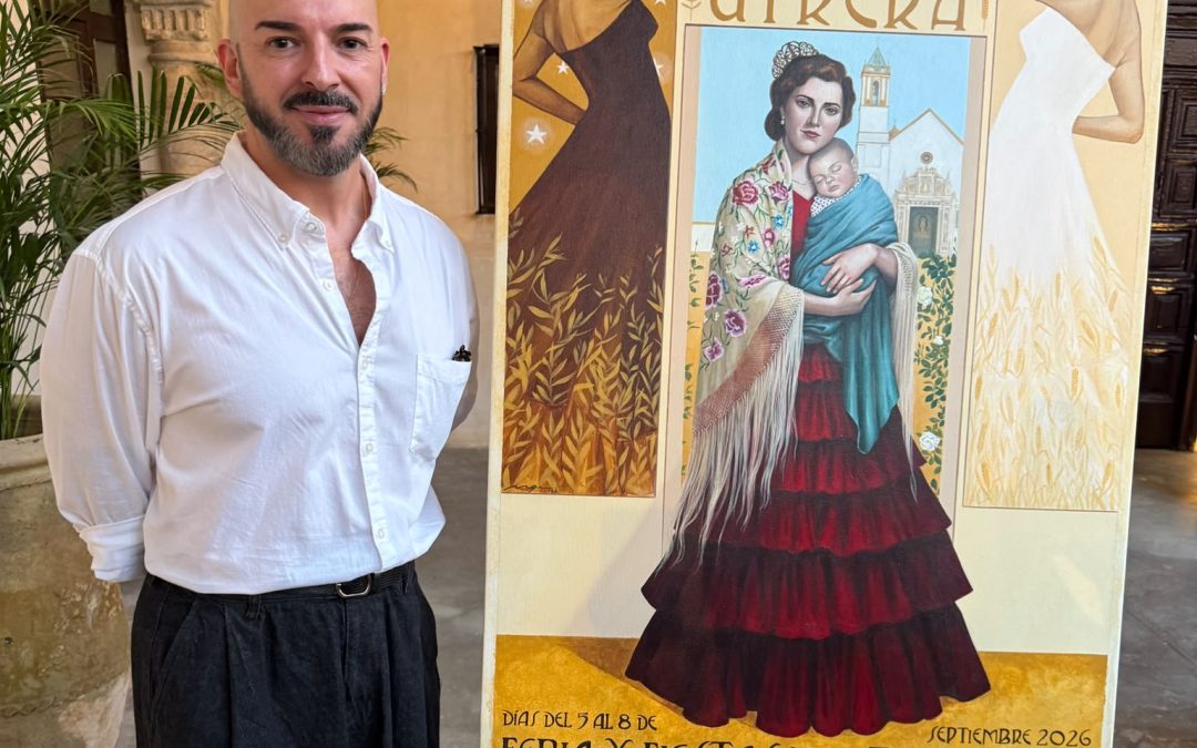 El cartel para la Feria de Rafael Rodríguez Girona convierte el escudo de Utrera en una alegoría de su identidad y sus tradiciones