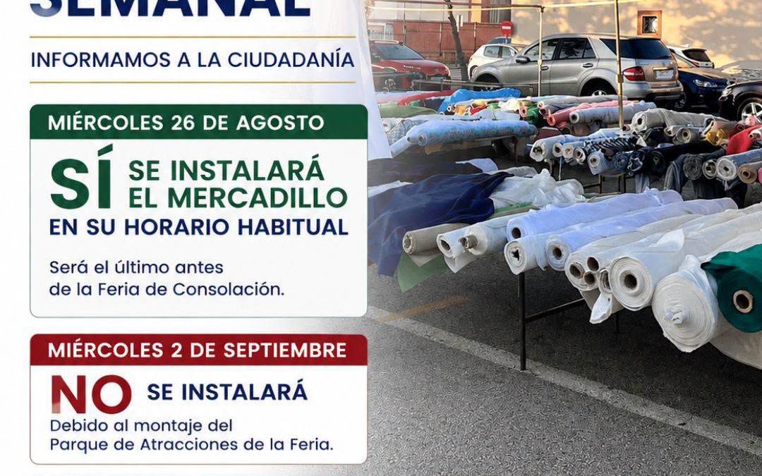 El Mercadillo de Utrera se instalará este miércoles pero no estará el 2 y 9 de septiembre