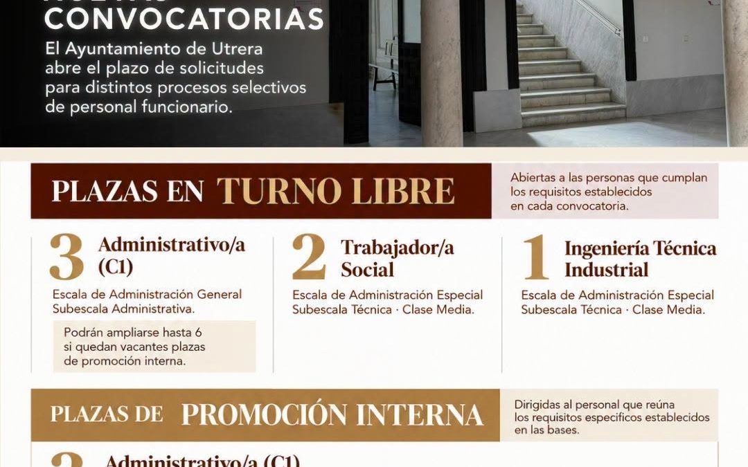 El Ayuntamiento de Utrera convoca nuevas plazas de empleo público en turno libre y promoción interna