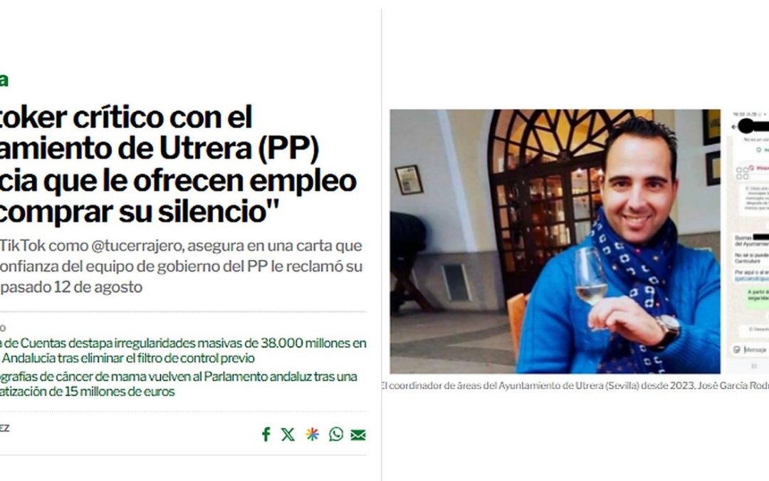El PSOE de Utrera solicitará explicaciones en el Pleno ante las acusaciones de presuntos ofrecimientos de empleo a un «tiktoker crítico con el gobierno»