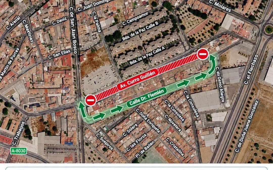 Corte de tráfico en la calle Curro Guillén por los trabajos del Tramo 6 de La Vereda