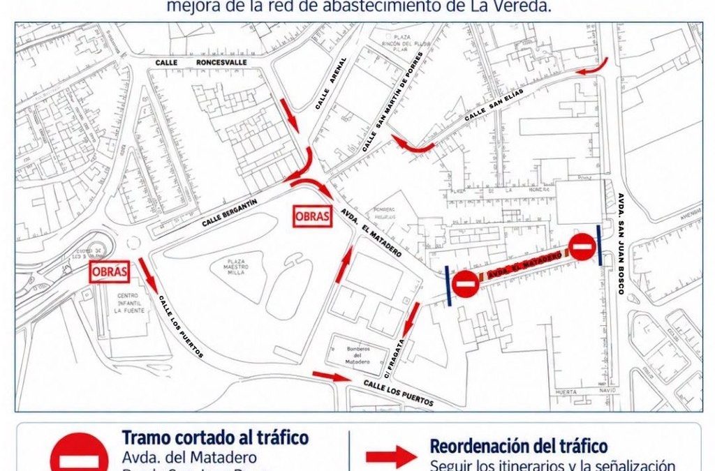Corte de tráfico en la Avenida de El Matadero por los trabajos en la red de abastecimiento